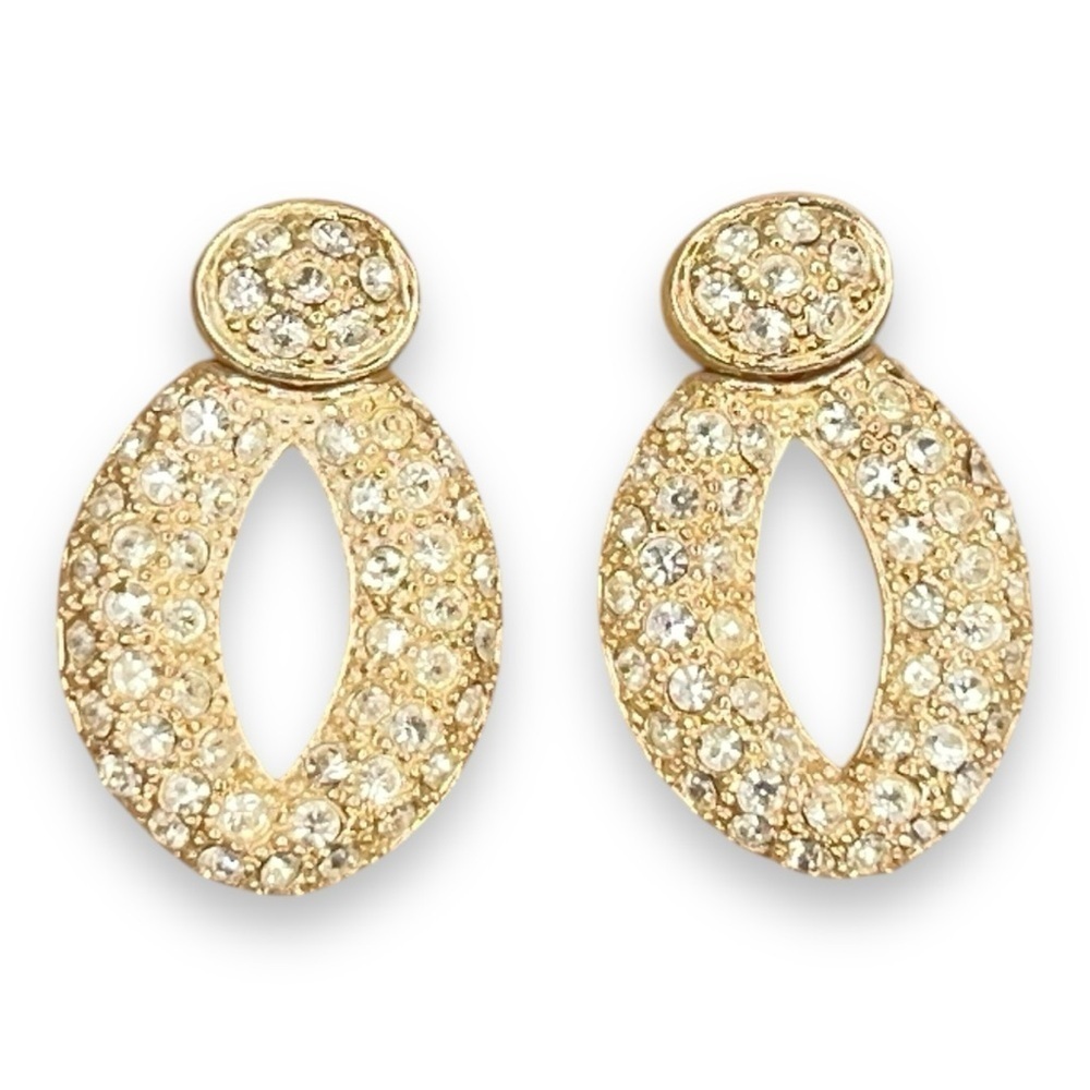 SILVER RHINESTONE EARRINGS ￼OVAL SHAPE STUD POST BACKING EVENT FORMAL